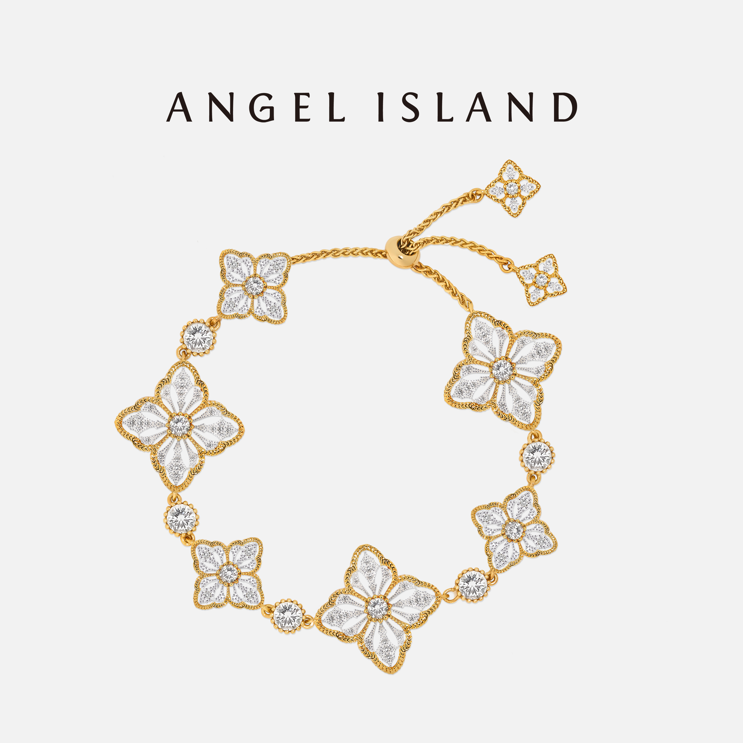 ANGEL ISLAND 天使岛「Felina」镂空蕾丝柿蒂纹双色编织手链 金色